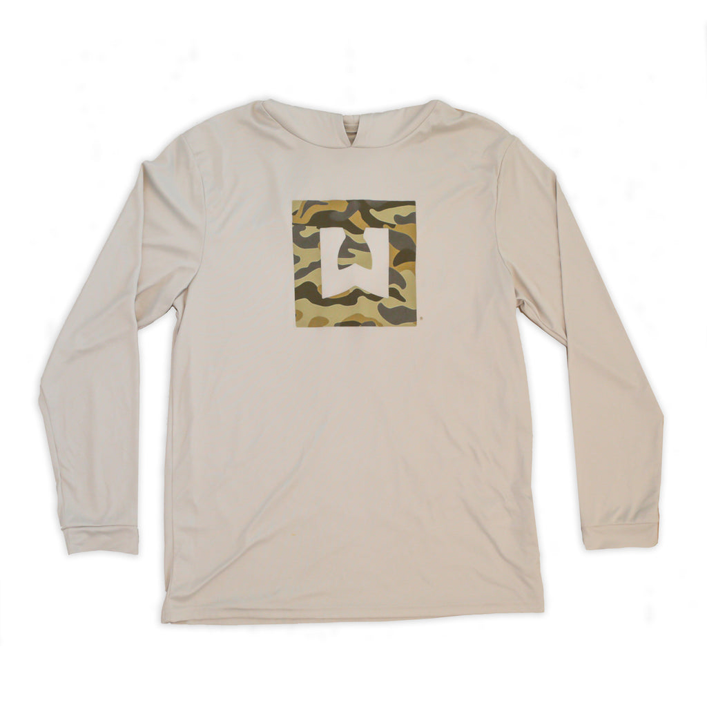 Long Sleeve Fishing Shirt with Mask and Hood - Sand Tan